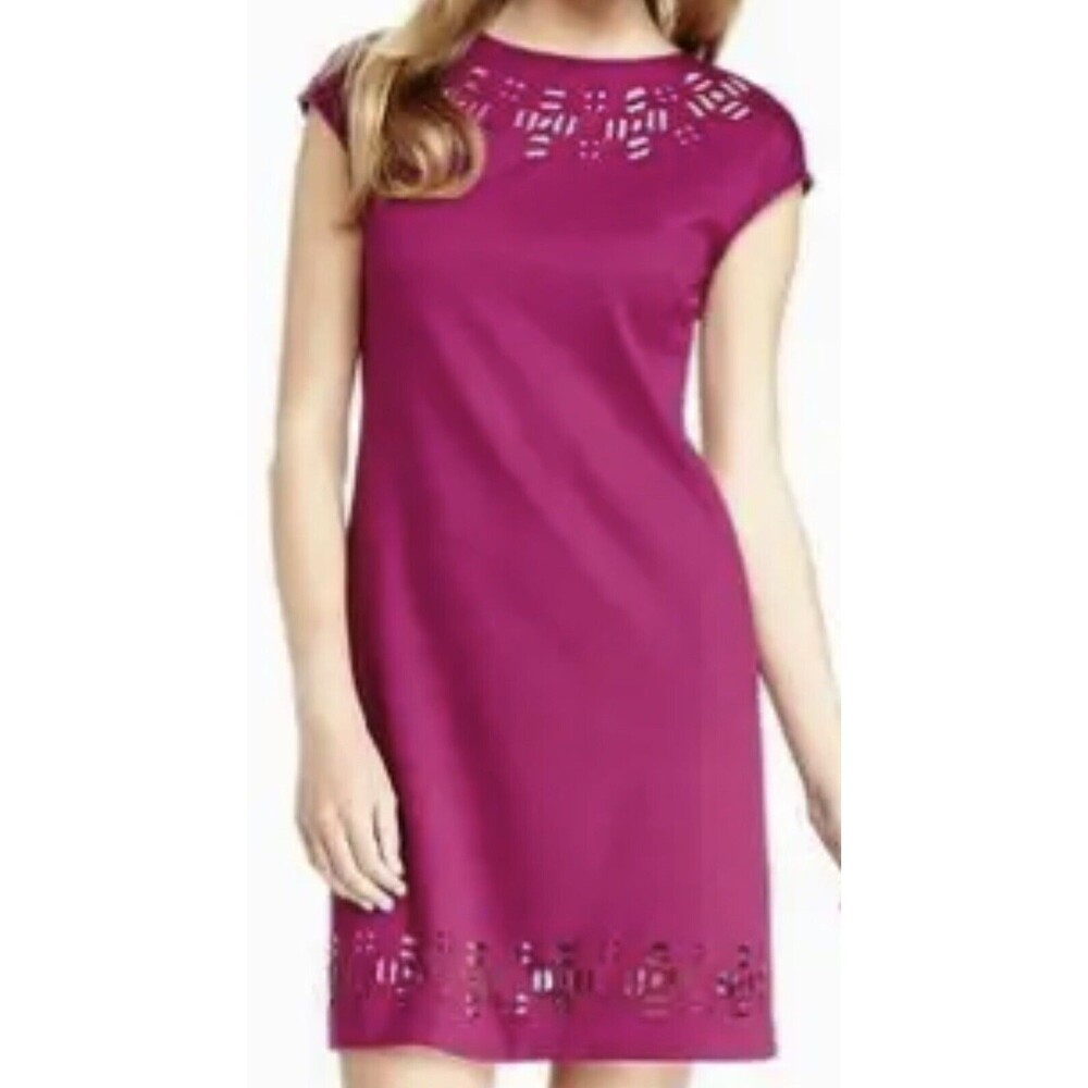 Catherine Malandrino Women Sz 2 Lulu Sheath Dress Laser-Cut Details Fuchsia Pink